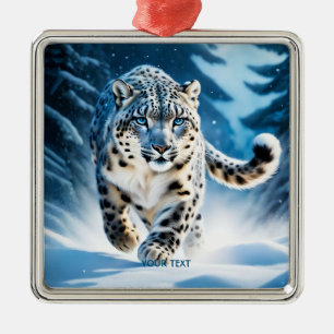 Fantasie Schattigee sneeuw luipaard hardlopen Metalen Ornament
