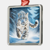 Fantasie Schattigee sneeuw luipaard hardlopen Metalen Ornament (Links)