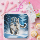 Fantasie Schattigee sneeuw luipaard hardlopen Papieren Bordje (Feest)