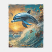 Fantasie Schattigee Vivid Flowers Jumping Dolphin Fleece Deken (Voorkant)