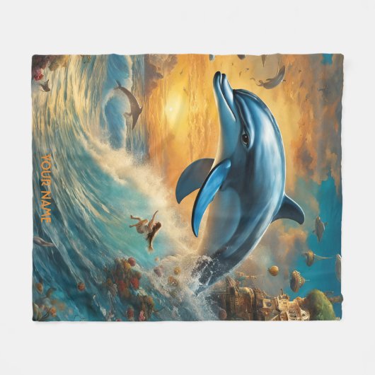 Fantasie Schattigee Vivid Flowers Jumping Dolphin Fleece Deken (Voorkant (Horizontaal))