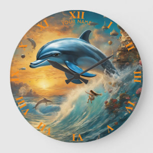 Fantasie Schattigee Vivid Flowers Jumping Dolphin Grote Klok