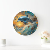 Fantasie Schattigee Vivid Flowers Jumping Dolphin Grote Klok (Huis)