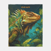Fantasie Schattigee Vivid Flowers Majestic Iguana Fleece Deken (Voorkant)