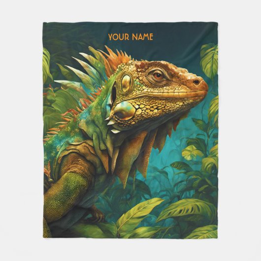 Fantasie Schattigee Vivid Flowers Majestic Iguana Fleece Deken (Voorkant)