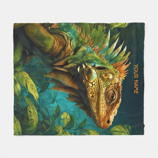 Fantasie Schattigee Vivid Flowers Majestic Iguana Fleece Deken (Voorkant (Horizontaal))
