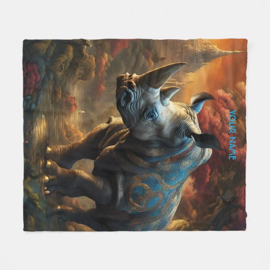 Fantasie Schattigee Vivid Flowers Majestic Rhino Fleece Deken (Voorkant (Horizontaal))