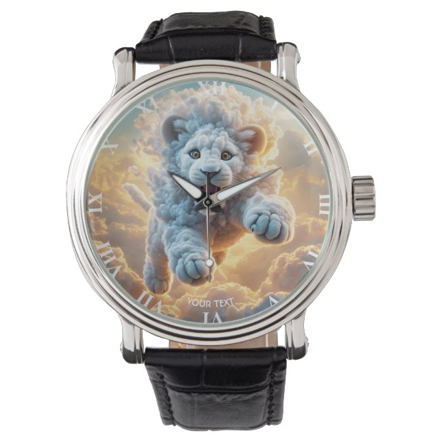 Fantasie Schattigee Vivid Leaping Cloud Lion Horloge (Voorkant)