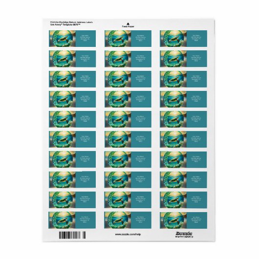 Fantasie Schattigee Vivid Turtle Zee Waves Etiket (Full Sheet)
