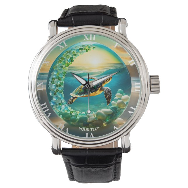 Fantasie Schattigee Vivid Turtle Zee Waves Horloge (Voorkant)