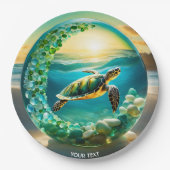 Fantasie Schattigee Vivid Turtle Zee Waves Papieren Bordje (Voorkant)