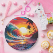 Fantasie Schattigee Vivid Waves Beach Sunset Papieren Bordje (Feest)