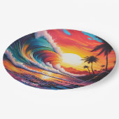 Fantasie Schattigee Vivid Waves Beach Sunset Papieren Bordje (Gekanteld)