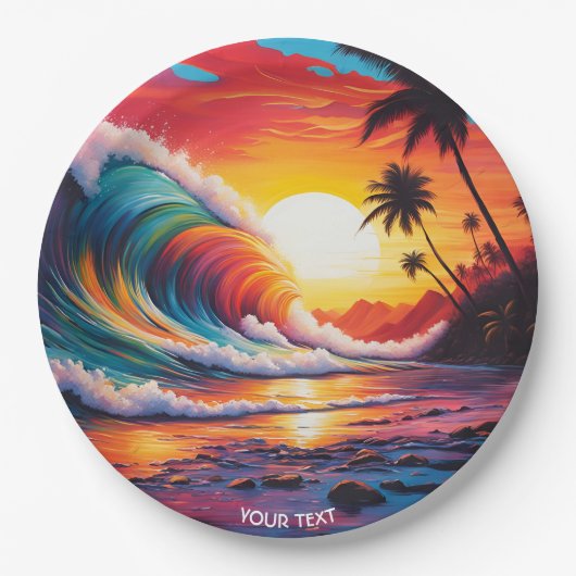 Fantasie Schattigee Vivid Waves Beach Sunset Papieren Bordje (Voorkant)