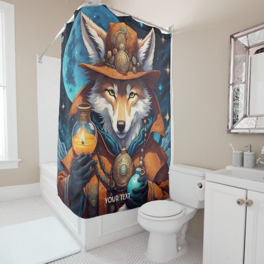 Fantasie Schattigee Vivid Wolf Wizard Potions Douchegordijn (In situ)