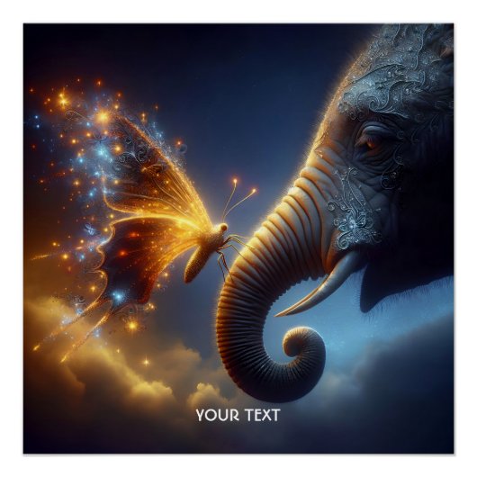 Fantasie Schattigee vlinder Baby olifant Perfect Poster (Voorkant)