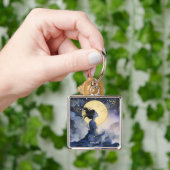 Fantasie Schattigee Vrouw Bomen Maan Sleutelhanger (Hand)