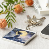 Fantasie Schattigee Vrouw Bomen Maan Sleutelhanger (Zijkant)