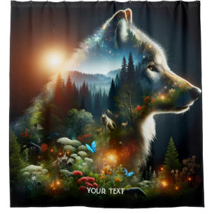 Fantasie Schattigee Wolf Dubbele Expositie Douchegordijn