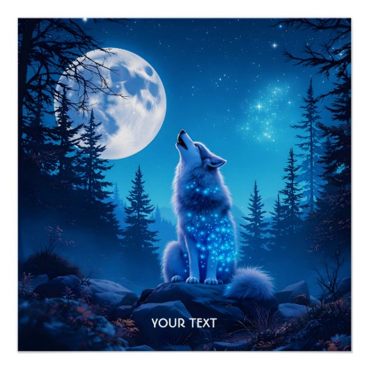 Fantasie Schattigee Wolf Dubbele Expositie Perfect Poster (Voorkant)