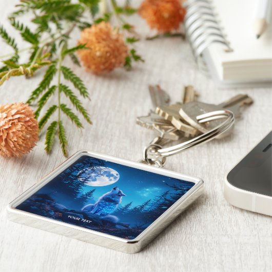 Fantasie Schattigee Wolf Dubbele Expositie Sleutelhanger (Zijkant)