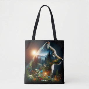 Fantasie Schattigee Wolf Dubbele Expositie Tote Bag