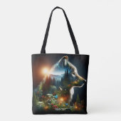 Fantasie Schattigee Wolf Dubbele Expositie Tote Bag (Achterkant)