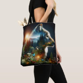 Fantasie Schattigee Wolf Dubbele Expositie Tote Bag (Dichtbij)