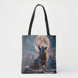 Fantasie Schattigee wolf huilen naar maan Tote Bag