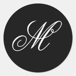 Fantasie Schrift Calligrafie Zwart-Wit Monogram Ronde Sticker