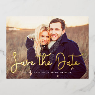 Fantasie Script Foto Huwelijk Save the Date Folie Uitnodiging Briefkaart