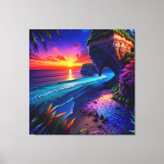 Fantasie Tropisch Strand Vier Canvas Afdruk (Voorkant)