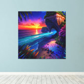 Fantasie Tropisch Strand Vier Canvas Afdruk (Insitu (Houten vloer))