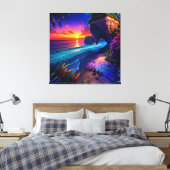 Fantasie Tropisch Strand Vier Canvas Afdruk (Insitu (Slaapkamer))