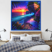 Fantasie Tropisch Strand Vier Canvas Afdruk (Insitu (Slaapkamer))