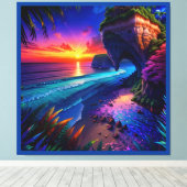 Fantasie Tropisch Strand Vier Canvas Afdruk (Insitu (Houten vloer))