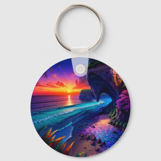 Fantasie Tropisch Strand Vier Sleutelhanger (Voorkant)