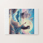 Fantasie van een mooi meisje zittend bij het zee legpuzzel (Horizontaal)