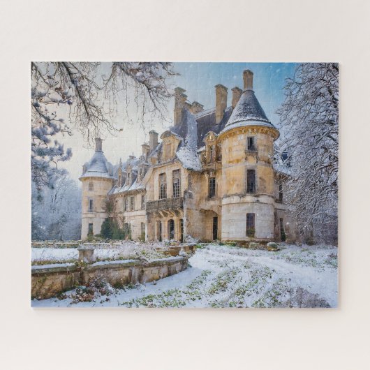 Fantasie verlaten Frans Chateau in de winter Legpuzzel (Horizontaal)