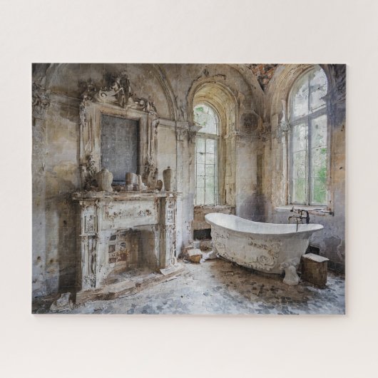 Fantasie verlaten Franse Chateau badkamer Legpuzzel (Horizontaal)