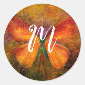 Fantasie vlinder monogram ronde sticker (Voorkant)