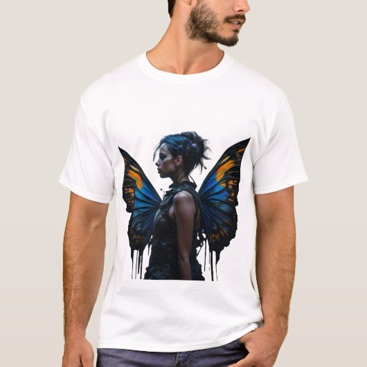 Fantasie Vrouw en Vlinder Vleugels AI Art T-shirt (Voorkant)