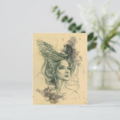 Fantasie Vrouw portret Vogelschedel Wings Surreal Briefkaart (Staand voorkant)
