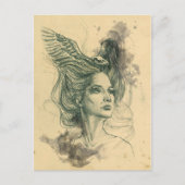 Fantasie Vrouw portret Vogelschedel Wings Surreal Briefkaart (Voorkant)