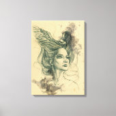 Fantasie Vrouw portret Vogelschedel Wings Surreal Canvas Afdruk (Voorkant)