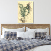 Fantasie Vrouw portret Vogelschedel Wings Surreal Canvas Afdruk (Insitu (Slaapkamer))