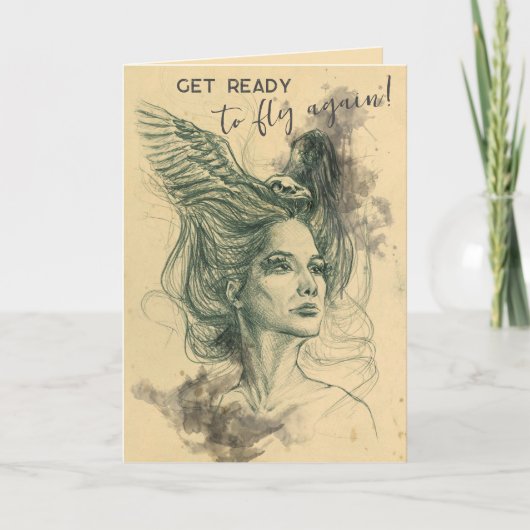 Fantasie Vrouw Vogelschedel Vleugels Surrealistisc Kaart (Voorkant)