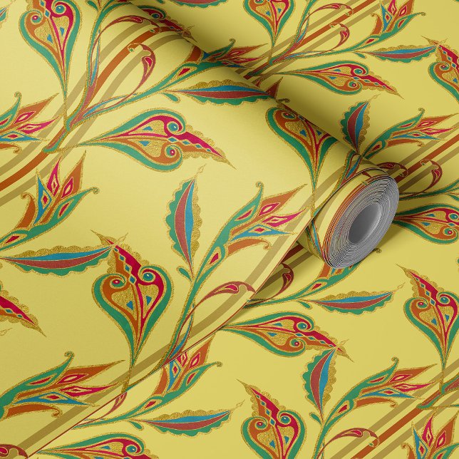 Fantasie wijnstok van goud, rode en groene bladere behang (Creator heeft geüpload)