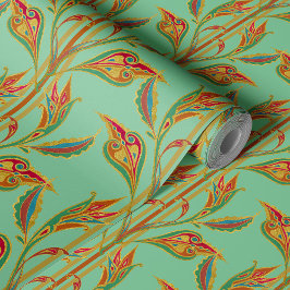 Fantasie wijnstok van goud, rood, groen, bladeren  behang