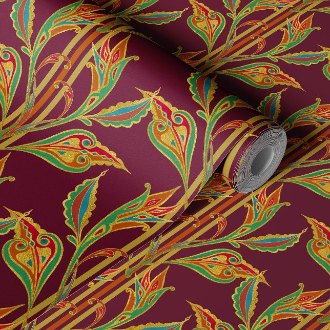 Fantasie wijnstok van goudrode bladeren op wijn behang (Creator heeft geüpload)